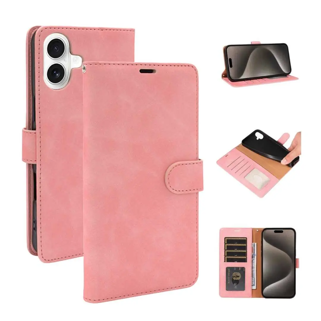 iPhone 16 Plus PU Leather Wallet Case Pink